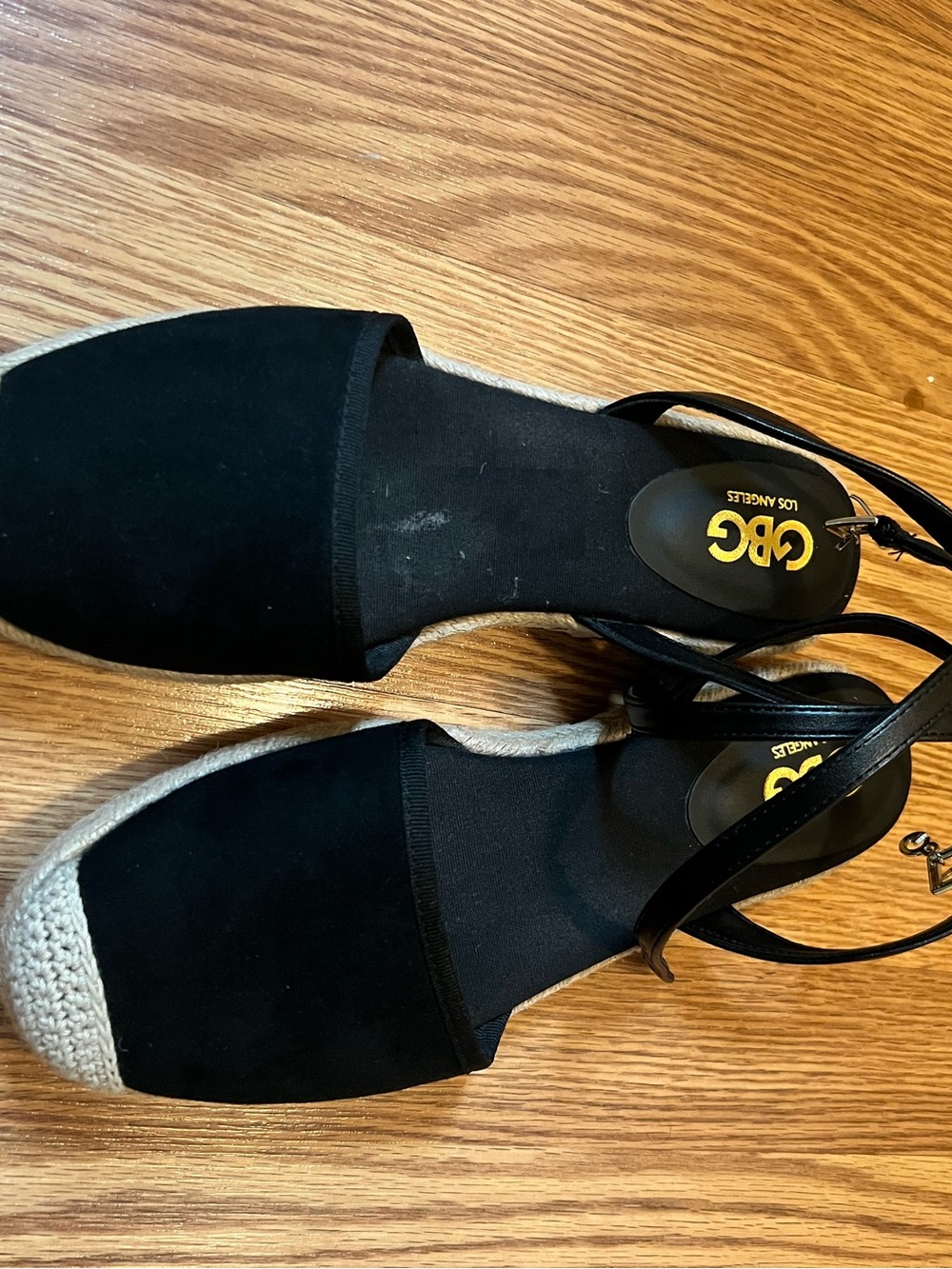 G by Guess Black and Cream Espadrille Flats with Ankle Straps